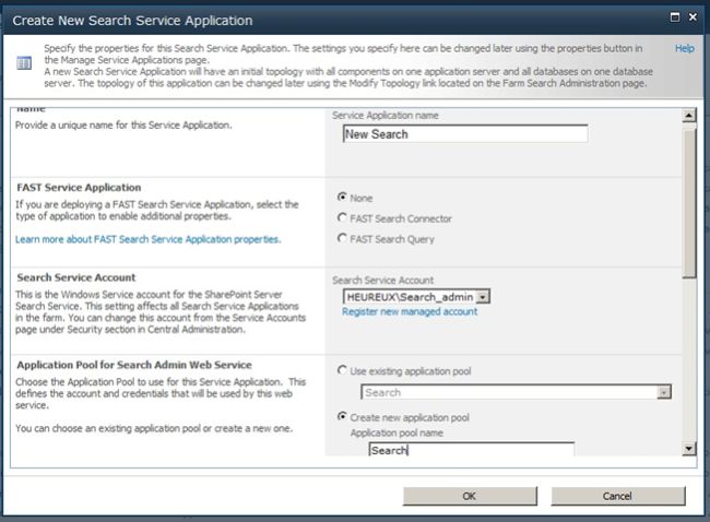create new search service application